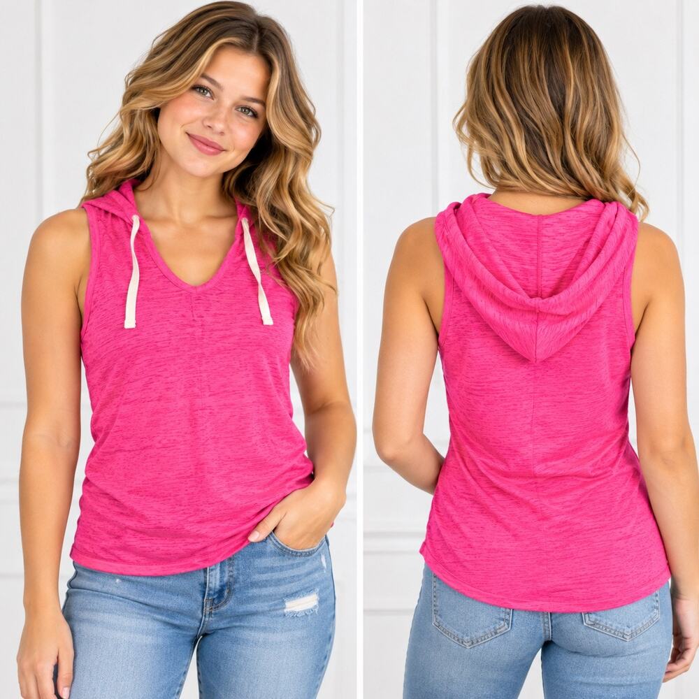 City Streets Womens Neon Pink Sleeveless Hoodie Pullover Vest Tank Top Large